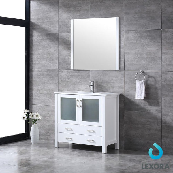 Volez 36" Single Vanity, Integrated Top, White Integrated Square Sink and 34" Mirror - Luxe Bathroom Vanities Luxury Bathroom Fixtures Bathroom Furniture