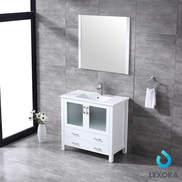 Volez 36" Single Vanity, Integrated Top, White Integrated Square Sink and 34" Mirror - Luxe Bathroom Vanities Luxury Bathroom Fixtures Bathroom Furniture