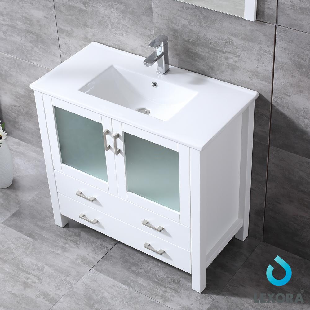 Volez 36" Single Vanity, Integrated Top, White Integrated Square Sink and 34" Mirror - Luxe Bathroom Vanities Luxury Bathroom Fixtures Bathroom Furniture