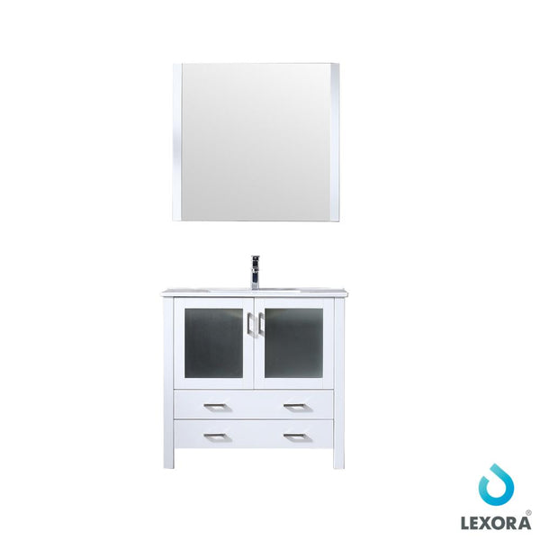 Volez 36" Single Vanity, Integrated Top, White Integrated Square Sink and 34" Mirror - Luxe Bathroom Vanities Luxury Bathroom Fixtures Bathroom Furniture