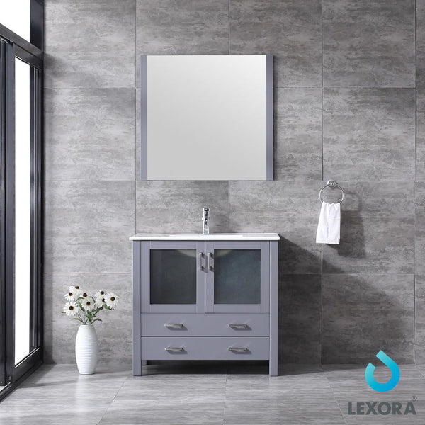 Volez 36" Single Vanity, Integrated Top, White Integrated Square Sink and 34" Mirror - Luxe Bathroom Vanities Luxury Bathroom Fixtures Bathroom Furniture