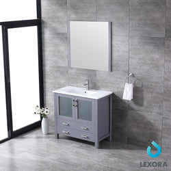 Volez 36" Single Vanity, Integrated Top, White Integrated Square Sink and 34" Mirror - Luxe Bathroom Vanities Luxury Bathroom Fixtures Bathroom Furniture