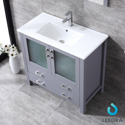 Volez 36" Single Vanity, Integrated Top, White Integrated Square Sink and 34" Mirror - Luxe Bathroom Vanities Luxury Bathroom Fixtures Bathroom Furniture