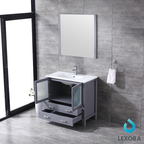 Volez 36" Single Vanity, Integrated Top, White Integrated Square Sink and 34" Mirror - Luxe Bathroom Vanities Luxury Bathroom Fixtures Bathroom Furniture