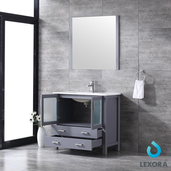 Volez 36" Single Vanity, Integrated Top, White Integrated Square Sink and 34" Mirror - Luxe Bathroom Vanities Luxury Bathroom Fixtures Bathroom Furniture