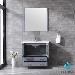 Volez 36" Single Vanity, Integrated Top, White Integrated Square Sink and 34" Mirror - Luxe Bathroom Vanities Luxury Bathroom Fixtures Bathroom Furniture