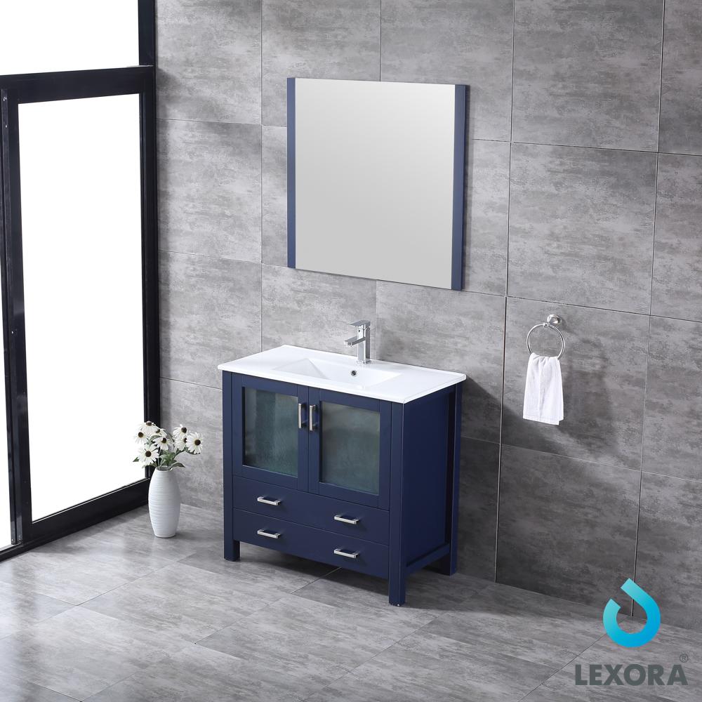 Volez 36" Single Vanity, Integrated Top, White Integrated Square Sink and 34" Mirror - Luxe Bathroom Vanities Luxury Bathroom Fixtures Bathroom Furniture