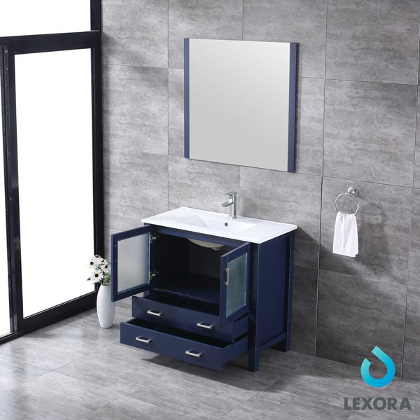 Volez 36" Single Vanity, Integrated Top, White Integrated Square Sink and 34" Mirror - Luxe Bathroom Vanities Luxury Bathroom Fixtures Bathroom Furniture