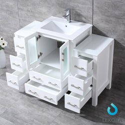 Volez 48" White Single Vanity w/ 2 Side Cabinets, Integrated Top, White Integrated Square Sink and 22" Mirror - Luxe Bathroom Vanities Luxury Bathroom Fixtures Bathroom Furniture