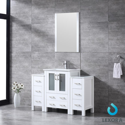 Volez 48" White Single Vanity w/ 2 Side Cabinets, Integrated Top, White Integrated Square Sink and 22" Mirror - Luxe Bathroom Vanities Luxury Bathroom Fixtures Bathroom Furniture