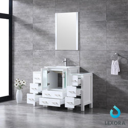 Volez 48" White Single Vanity w/ 2 Side Cabinets, Integrated Top, White Integrated Square Sink and 22" Mirror - Luxe Bathroom Vanities Luxury Bathroom Fixtures Bathroom Furniture