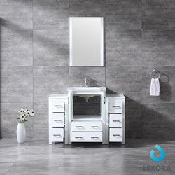 Volez 48" White Single Vanity w/ 2 Side Cabinets, Integrated Top, White Integrated Square Sink and 22" Mirror - Luxe Bathroom Vanities Luxury Bathroom Fixtures Bathroom Furniture