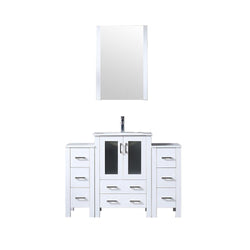 Volez 48" White Single Vanity w/ 2 Side Cabinets, Integrated Top, White Integrated Square Sink and 22" Mirror - Luxe Bathroom Vanities Luxury Bathroom Fixtures Bathroom Furniture