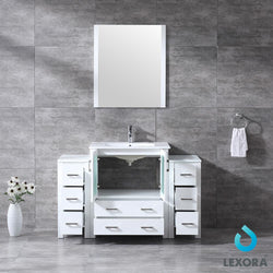 Volez 54" White Single Vanity w/ 2 Side Cabinets, Integrated Top, White Integrated Square Sink and 28" Mirror - Luxe Bathroom Vanities Luxury Bathroom Fixtures Bathroom Furniture