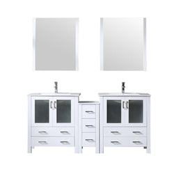 Volez 72" White Double Vanity w/ Side Cabinet, Integrated Top, White Integrated Square Sink and 28" Mirrors - Luxe Bathroom Vanities Luxury Bathroom Fixtures Bathroom Furniture