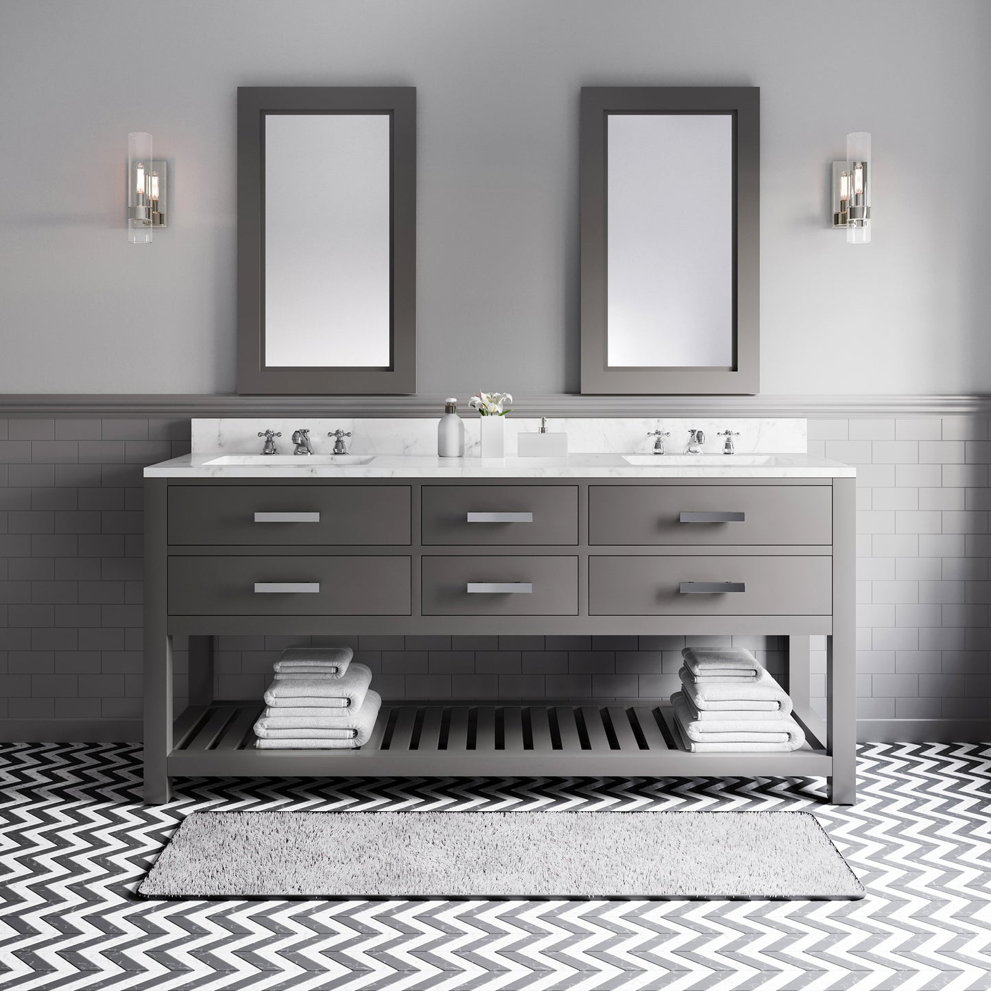 Water Creation Madalyn 72 Inch Double Sink Bathroom Vanity With 2 Matching Framed Mirrors And Faucets - Luxe Bathroom Vanities
