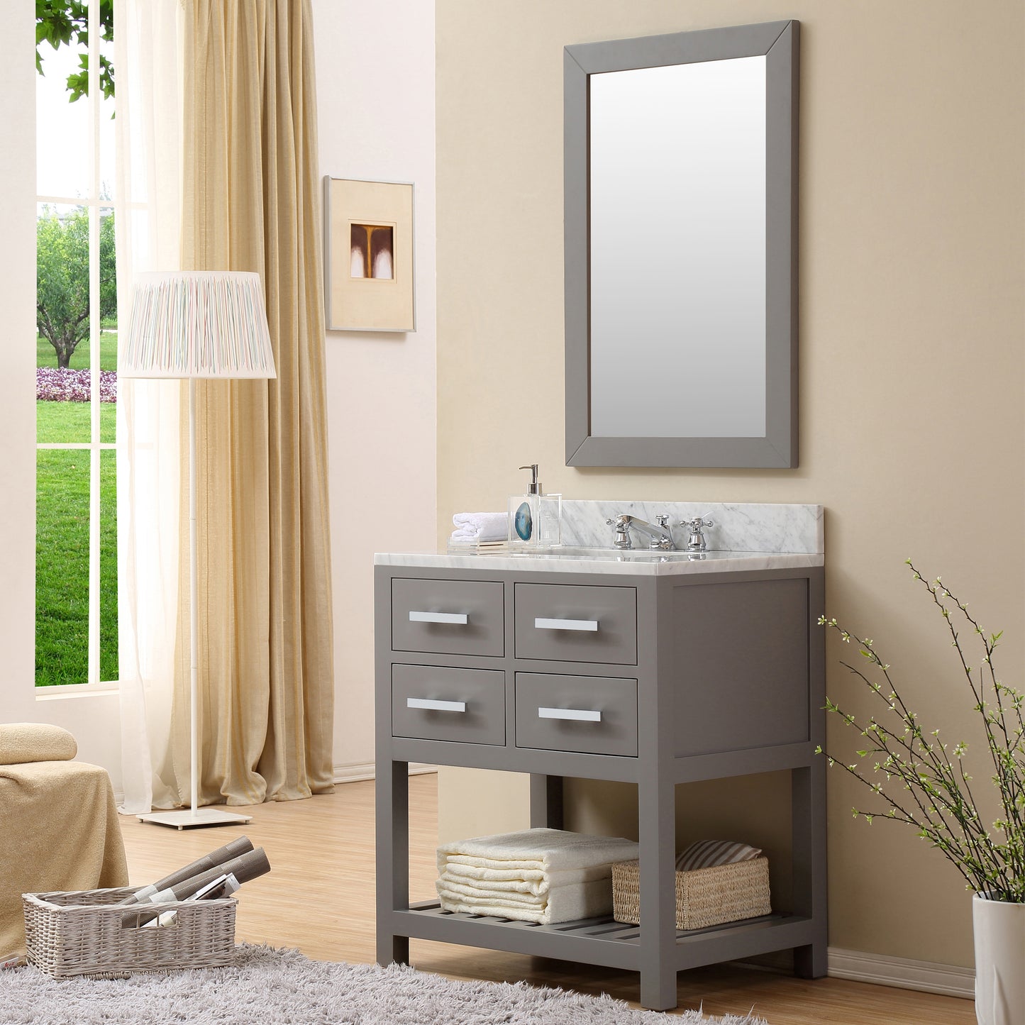 Water Creation 30 Inch Single Sink Bathroom Vanity With Matching Framed Mirror And Faucet From The Madalyn Collection - Luxe Bathroom Vanities