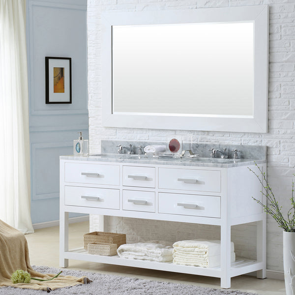 Water Creation 60 Inch Double Sink Bathroom Vanity With Matching Framed Mirror And Faucet From The Madalyn Collection - Luxe Bathroom Vanities