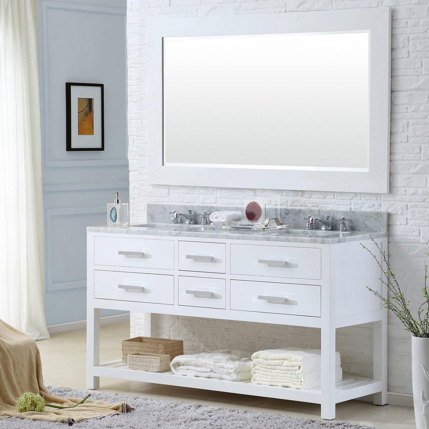 Water Creation 60 Inch Double Sink Bathroom Vanity With Matching Framed Mirror From The Madalyn Collection - Luxe Bathroom Vanities