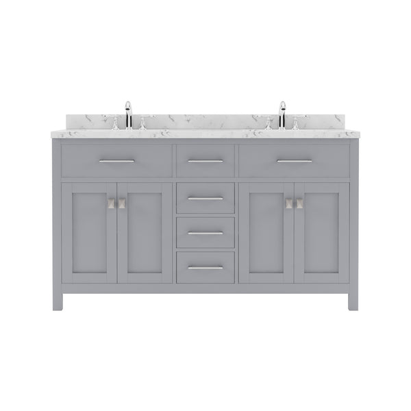 Virtu USA Caroline 60" Double Bath Vanity in Cashmere Gray with White Quartz Top and Round Sinks - Luxe Bathroom Vanities