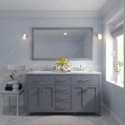 Virtu USA Caroline 60" Double Bath Vanity in Cashmere Gray with White Quartz Top and Round Sinks with Matching Mirror - Luxe Bathroom Vanities