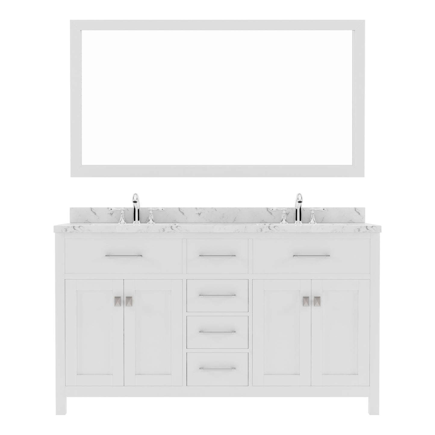 Virtu USA Caroline 60" Double Bath Vanity in Cashmere Gray with White Quartz Top and Round Sinks with Matching Mirror - Luxe Bathroom Vanities