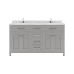 Virtu USA Caroline 60" Double Bath Vanity in Cashmere Gray with White Quartz Top and Square Sinks with Brushed Nickel Faucets with Matching Mirror - Luxe Bathroom Vanities