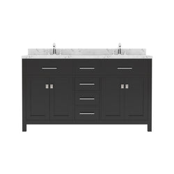 Virtu USA Caroline 60" Double Bath Vanity in Cashmere Gray with White Quartz Top and Square Sinks with Matching Mirror - Luxe Bathroom Vanities