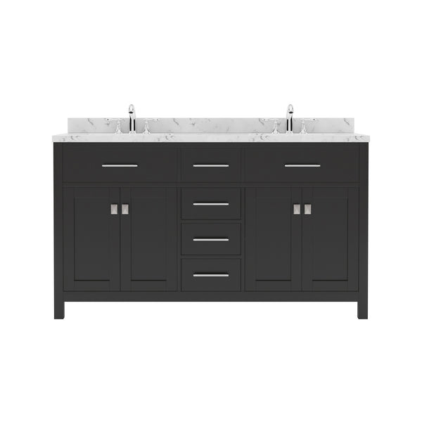 Virtu USA Caroline 60" Double Bath Vanity in Cashmere Gray with White Quartz Top and Square Sinks - Luxe Bathroom Vanities