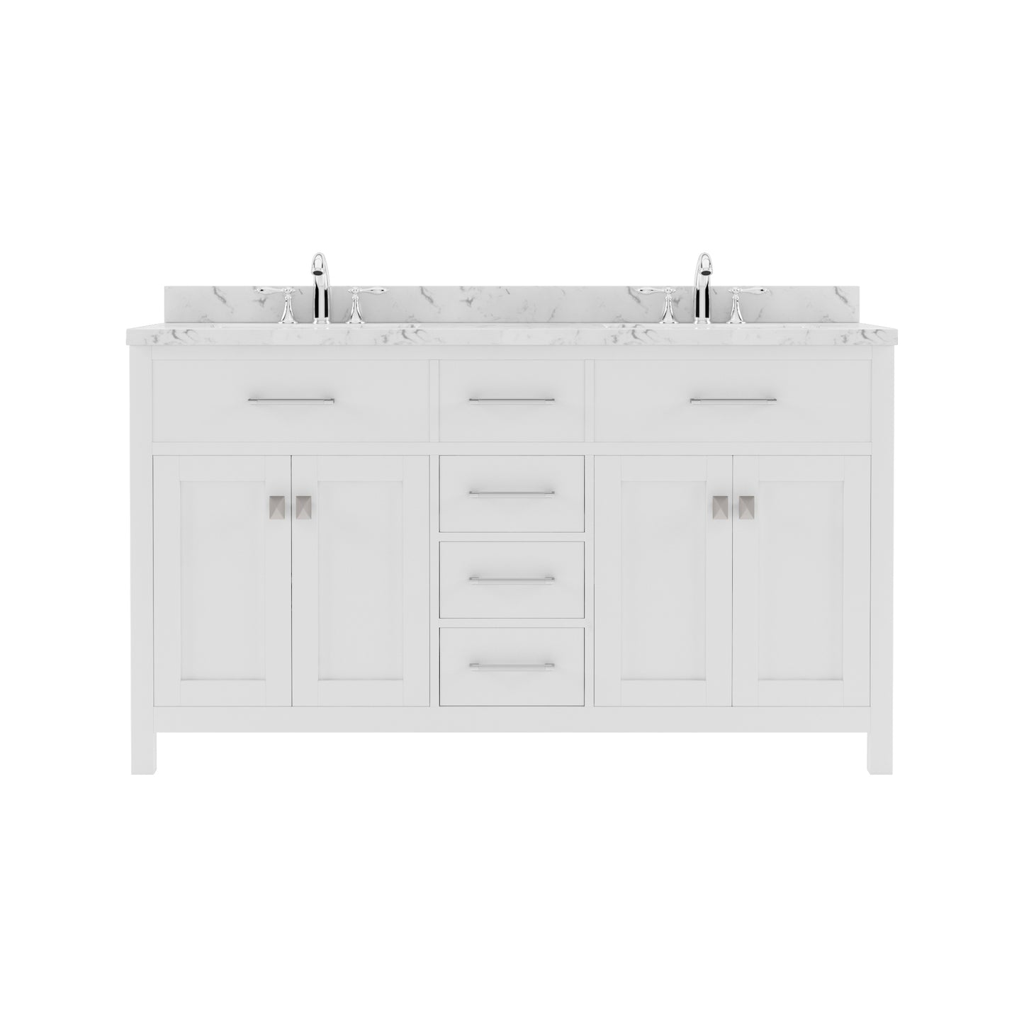 Virtu USA Caroline 60" Double Bath Vanity in Cashmere Gray with White Quartz Top and Square Sinks with Polished Chrome Faucets with Matching Mirror - Luxe Bathroom Vanities