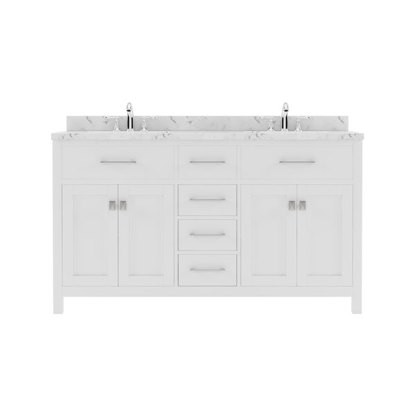 Virtu USA Caroline 60" Double Bath Vanity in Cashmere Gray with White Quartz Top and Square Sinks - Luxe Bathroom Vanities