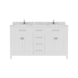 Virtu USA Caroline 60" Double Bath Vanity in Cashmere Gray with White Quartz Top and Square Sinks with Brushed Nickel Faucets with Matching Mirror - Luxe Bathroom Vanities