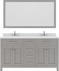 Virtu USA Caroline 60" Double Bath Vanity with Dazzle White Top and Round Sinks with Brushed Nickel Faucets with Matching Mirror - Luxe Bathroom Vanities