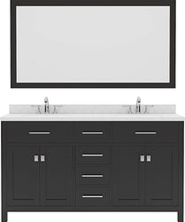 Virtu USA Caroline 60" Double Bath Vanity with Dazzle White Top and Round Sink with Polished Chrome Faucet and Mirror - Luxe Bathroom Vanities