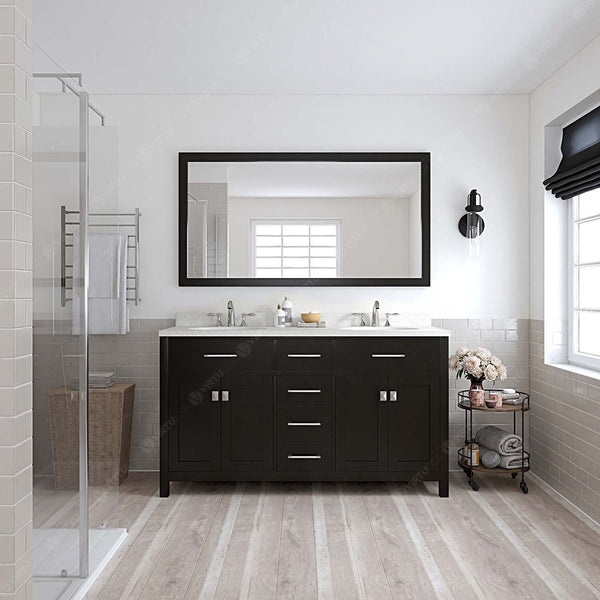 Virtu USA Caroline 60" Double Bath Vanity with Dazzle White Top and Round Sinks with Matching Mirror - Luxe Bathroom Vanities