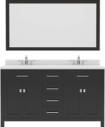 Virtu USA Caroline 60" Double Bath Vanity with Dazzle White Top and Round Sinks with Matching Mirror - Luxe Bathroom Vanities