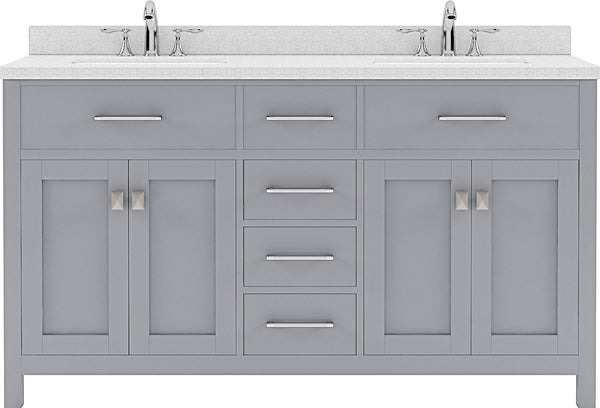 Virtu USA Caroline 60" Double Bath Vanity with Dazzle White Top and Round Sink - Luxe Bathroom Vanities