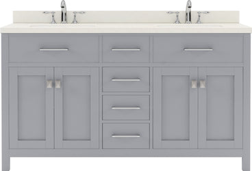 Virtu USA Caroline 60" Double Bath Vanity with Dazzle White Top and Round Sinks with Brushed Nickel Faucets with Matching Mirror - Luxe Bathroom Vanities