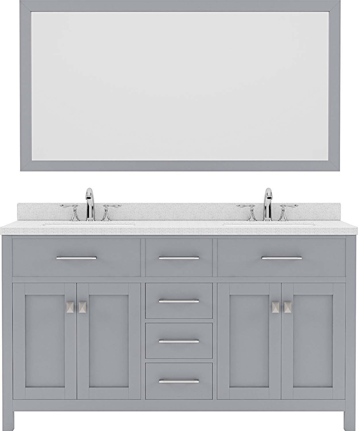 Virtu USA Caroline 60" Double Bath Vanity with Dazzle White Top and Round Sinks with Matching Mirror - Luxe Bathroom Vanities