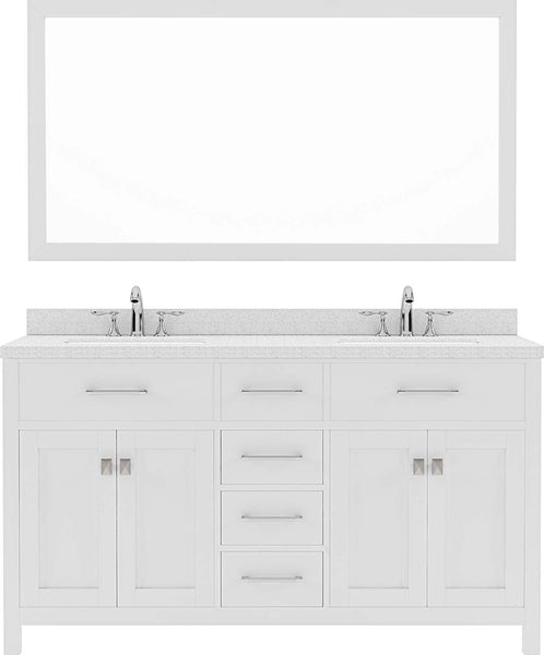 Virtu USA Caroline 60" Double Bath Vanity with Dazzle White Top and Round Sinks with Matching Mirror - Luxe Bathroom Vanities