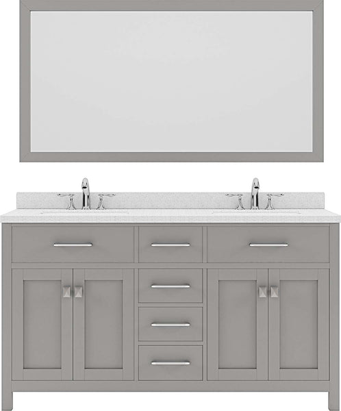 Virtu USA Caroline 60" Double Bath Vanity in Cashmere Grey with Dazzle White Top and Square Sink with Brushed Nickel Faucet and Mirror - Luxe Bathroom Vanities Luxury Bathroom Fixtures Bathroom Furniture