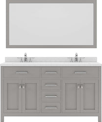 Virtu USA Caroline 60" Double Bath Vanity with Dazzle White Top and Square Sink with Polished Chrome Faucet and Mirror - Luxe Bathroom Vanities Luxury Bathroom Fixtures Bathroom Furniture