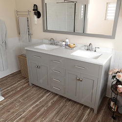Virtu USA Caroline 60" Double Bath Vanity in Cashmere Grey with Dazzle White Top and Square Sink with Mirror - Luxe Bathroom Vanities Luxury Bathroom Fixtures Bathroom Furniture