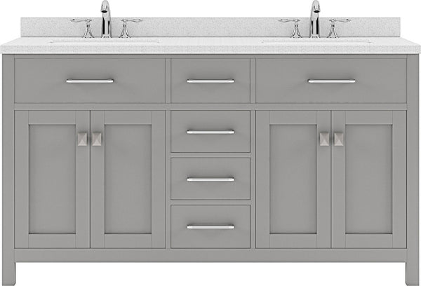 Virtu USA Caroline 60" Double Bath Vanity in Espresso with Dazzle White Top and Square Sink - Luxe Bathroom Vanities