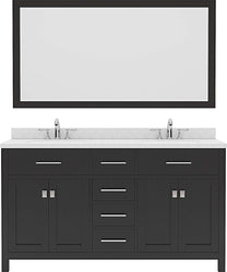 Virtu USA Caroline 60" Double Bath Vanity with Dazzle White Top and Square Sink with Brushed Nickel Faucet and Mirror - Luxe Bathroom Vanities