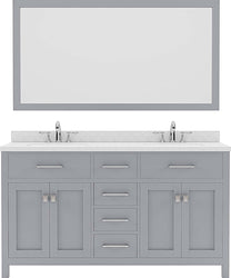 Virtu USA Caroline 60" Double Bath Vanity with Dazzle White Top and Square Sink with Brushed Nickel Faucet and Mirror - Luxe Bathroom Vanities