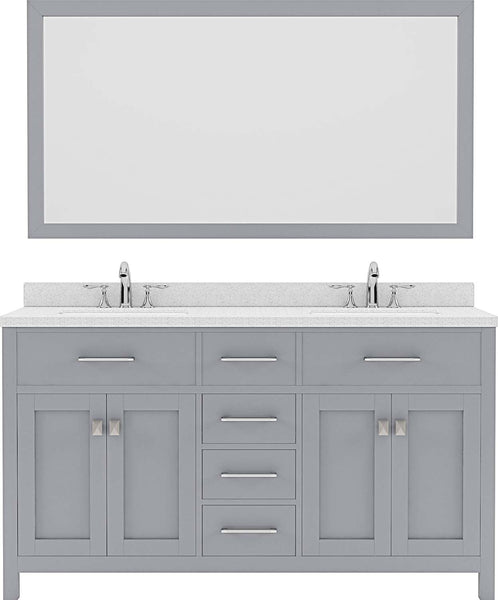 Virtu USA Caroline 60" Double Bath Vanity with Dazzle White Top and Square Sink with Brushed Nickel Faucet and Mirror - Luxe Bathroom Vanities