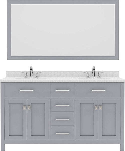 Virtu USA Caroline 60" Double Bath Vanity with Dazzle White Top and Square Sink with Polished Chrome Faucet and Mirror - Luxe Bathroom Vanities