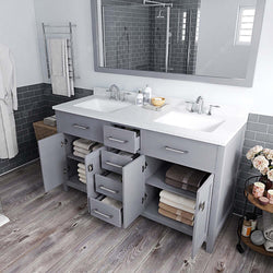 Virtu USA Caroline 60" Double Bath Vanity in Cashmere Grey with Dazzle White Top and Square Sink with Mirror - Luxe Bathroom Vanities