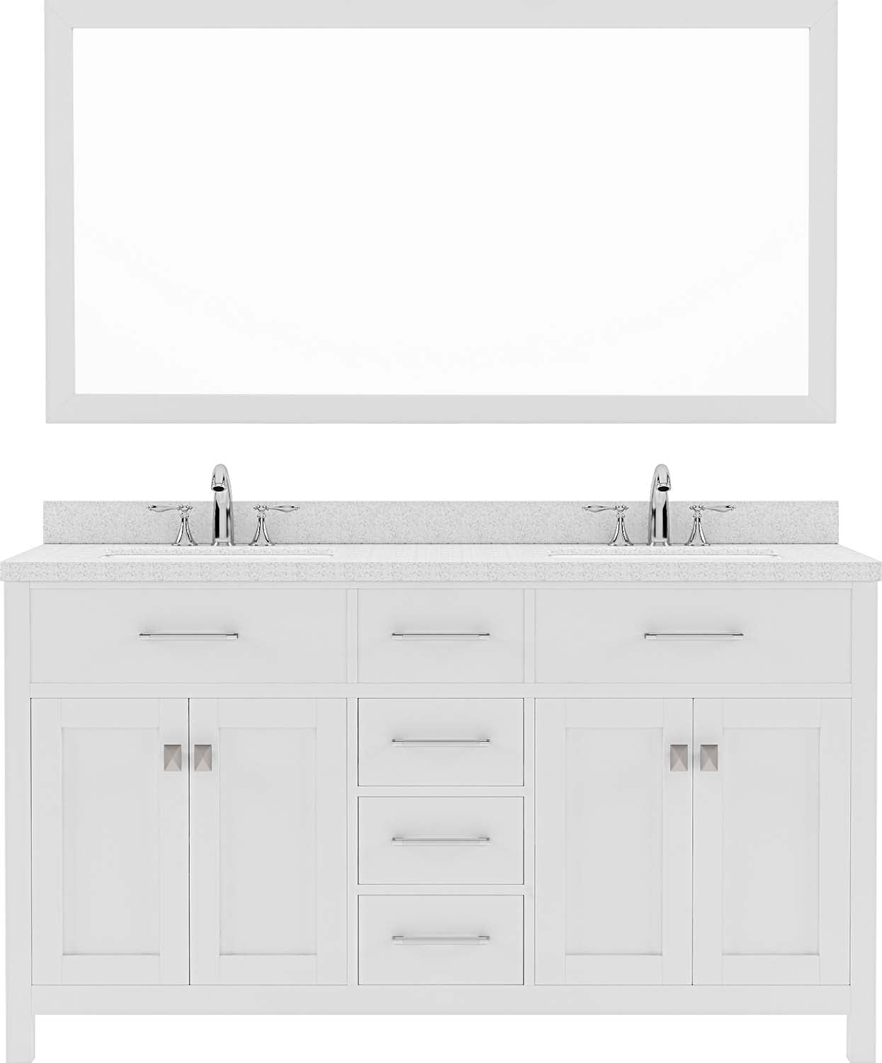 Virtu USA Caroline 60" Double Bath Vanity with Dazzle White Top and Square Sink with Brushed Nickel Faucet and Mirror - Luxe Bathroom Vanities